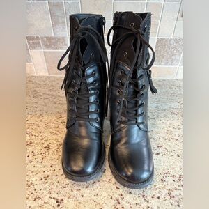 Pierre Dumas Black Lace-Up Side Zip Combat Boots Size 8.5